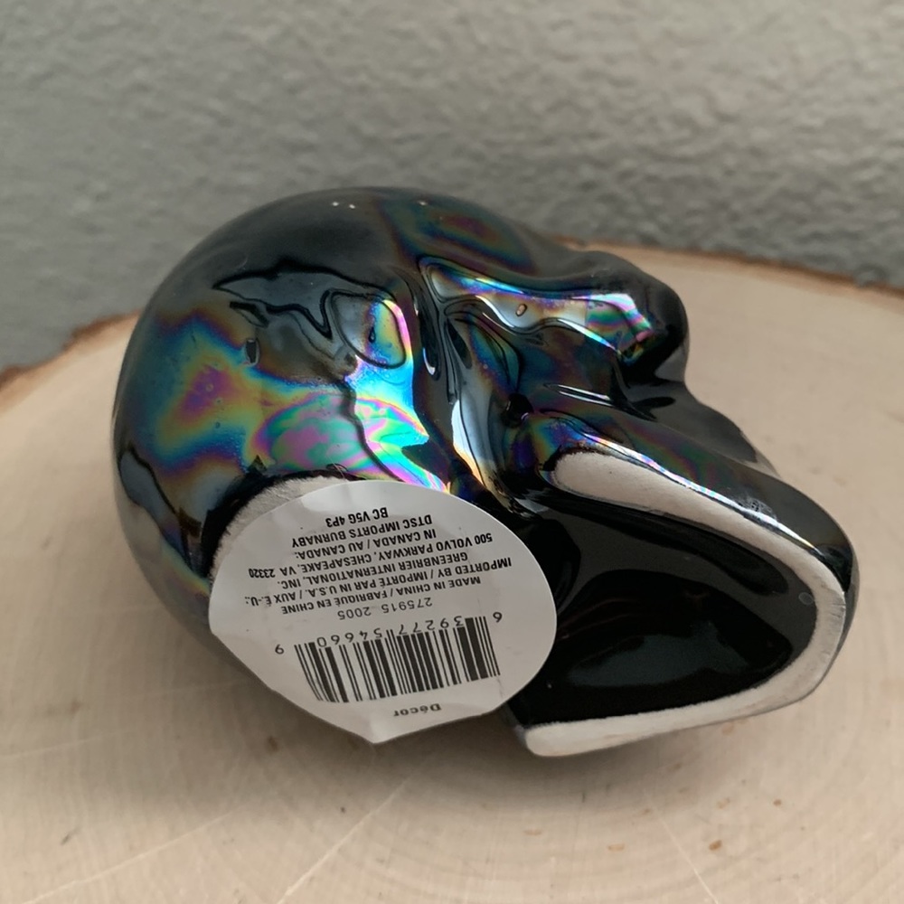 Pearlized Ceramic Rainbow Skull Halloween Decor - Picture 6 of 7